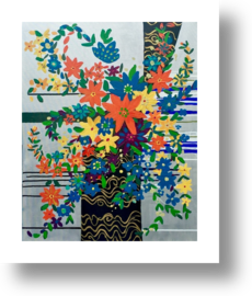 Abstract Clematis and Vines, Modern Asian Fusion, Bouquet Painting