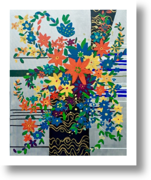 Abstract Clematis and Vines, Modern Asian Fusion, Bouquet Painting