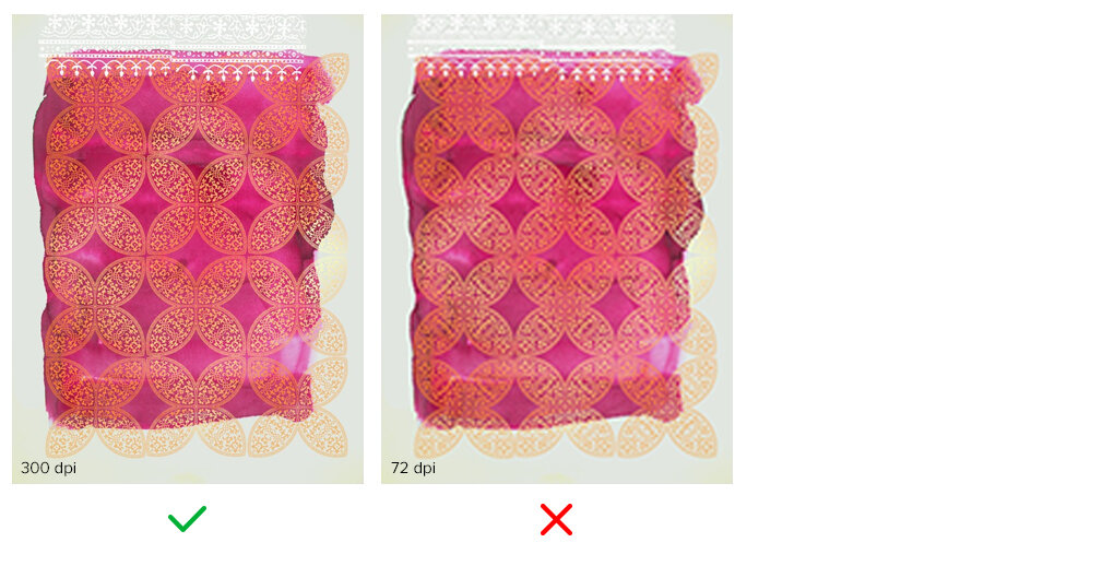 Your file should have the resolution of 300 dpi, or as close to it as possible.