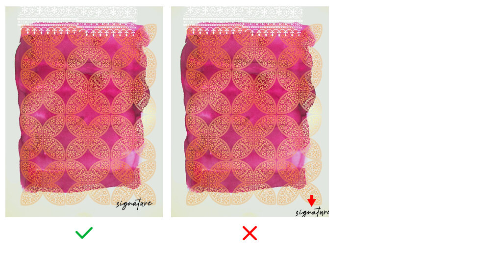 If your signature appears, make sure it is not cropped, a distance of 2 inches from corner edges is recommended