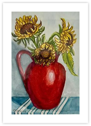 Sunflowers in Red Vase by Vicky Tesmer on Artfully Walls