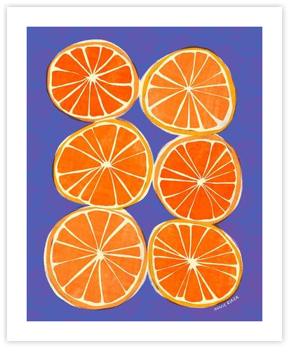 Orange Slices on Blue by Annie Riker on Artfully Walls | Artfully