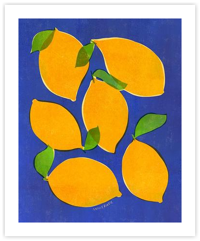 Lemons on Blue by Annie Riker on Artfully Walls | Artfully Walls