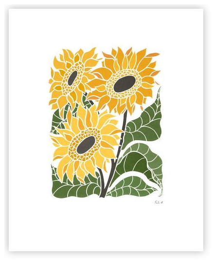 Joy Bloom - Sunflowers' Linocut by Pamela Haining on Artfully