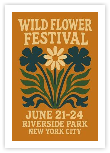 Retro Wild Flower Festival Poster by Pat Krygowski on Artfully