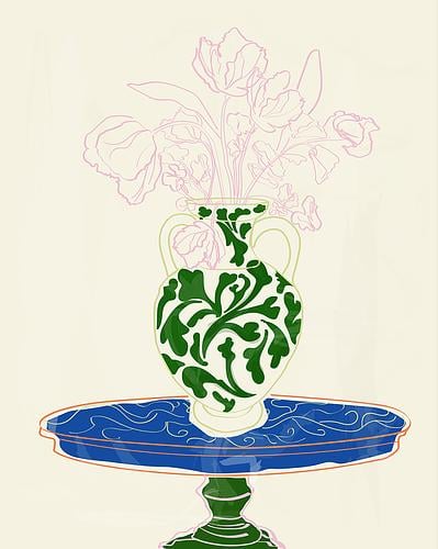 Green Vase with Pink Flowers by Rachel Joanis on Artfully Walls