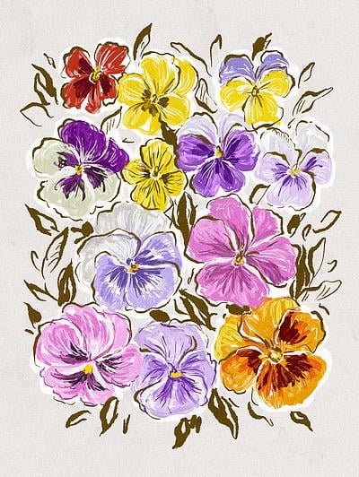 Vintage Pansies Flower by Hanna Symonovych on Artfully Walls