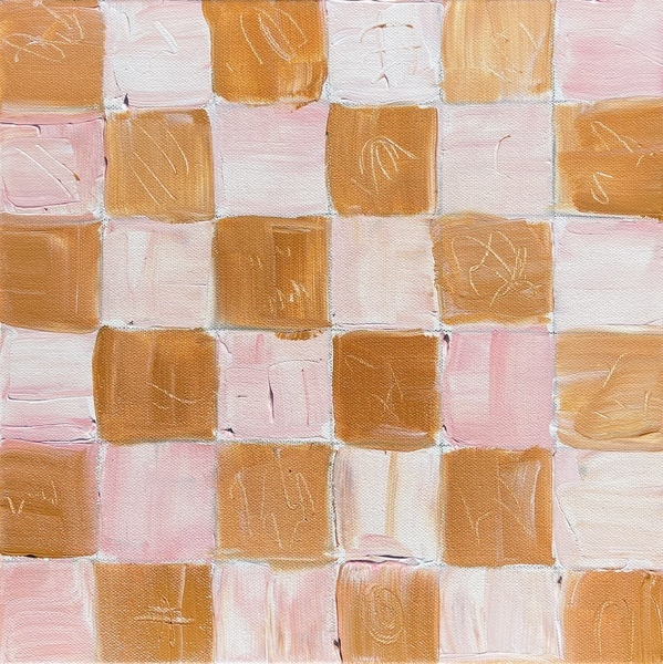 Pink and Brown Checkered Painting by Virginia Chamlee by Virginia