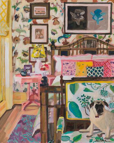 Cat Nap: Tuxedo Cat Napping in Mid-Century Chair by Lara Lee