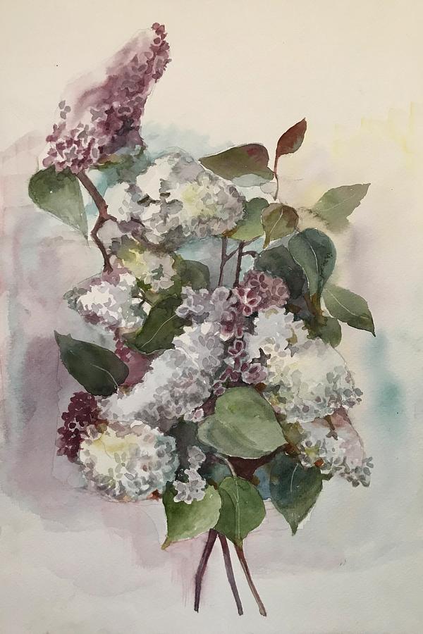 Lilac Watercolor Painting Bunch Lilac Wall Art Flowers Artwork May