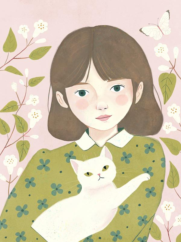 Girl with a cat II by Sabina Radeva on Artfully Walls | Artfully Walls