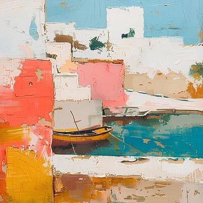 Collision - orange-green abstract landscape by Hunkii Dorii on