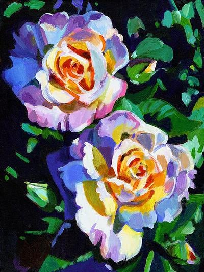 絵画 oil painting on black velvet ( flowers ) Floral Oil Painting on Black Velvet. For Sale at Ruby Lane