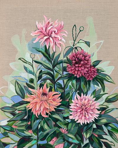 Dahlias on Linen by Meredith Raiford Akins on Artfully Walls